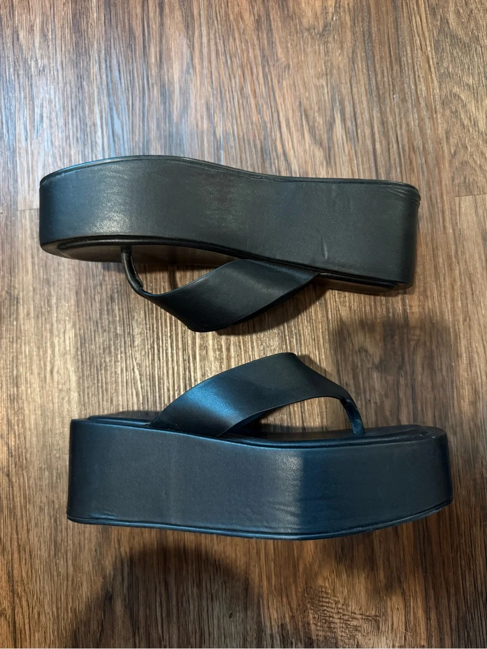 Black Platform Thong Sandals - Women